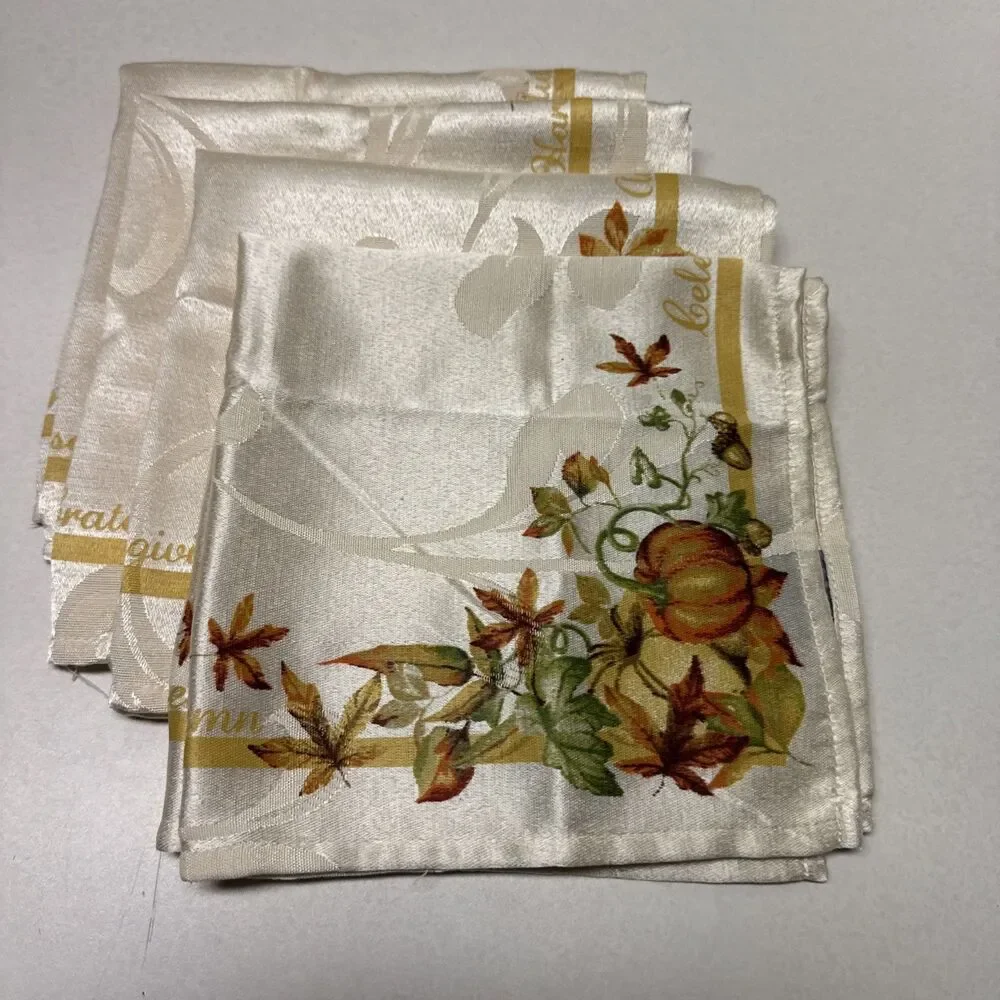 Lot 4 Croft & Barrow Cloth Thanksgiving Napkin, Harvest Celebrate Autumn Pumpkin